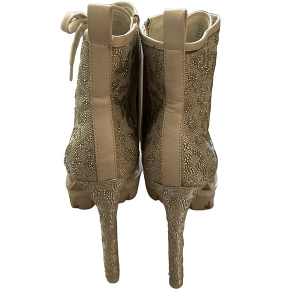 Gianni Bini Halland Glitzy Embellish Leopard Platform high Heels lace up Booties - Picture 8 of 12